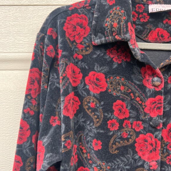Vintage Floral and Paisley Print Velour 90s Grunge Western Button Down - Picture 5 of 7